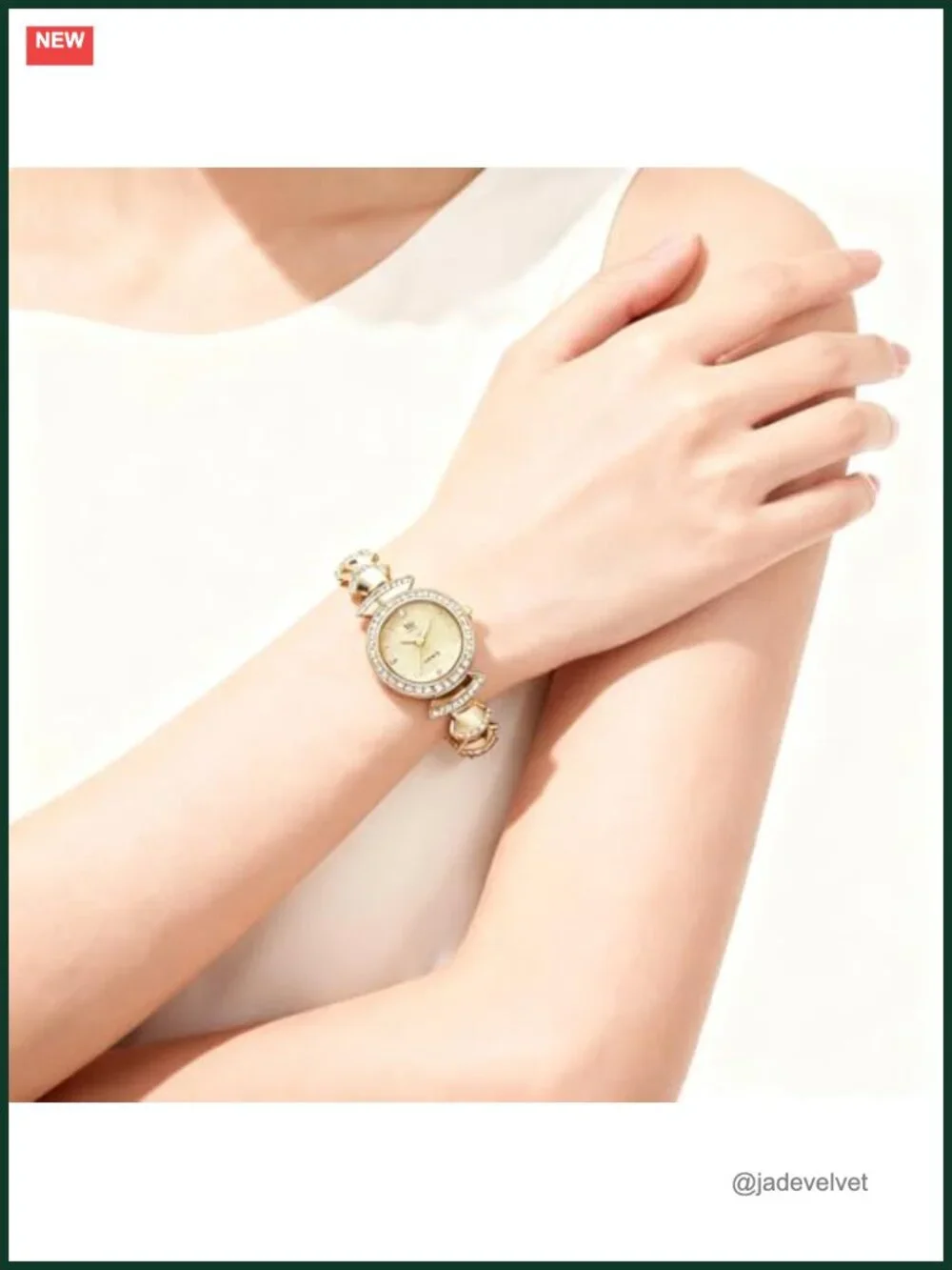 Gold Watch for Women Round Face Rhinestone Bracelet Quartz Waterproof
